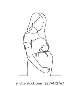 Vector illustration of a pregnant woman drawn in line-art style