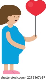 Vector illustration of a pregnant woman with a heart-shaped balloon in her hand. Maternal love and pregnancy, children.