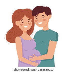 Vector Illustration Pregnant Woman Husband Cartoon Stock Vector