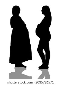 Vector illustration of pregnant woman isolated on white background. Pregnant woman. Silhouette of pregnant woman. Pregnant woman with clothes and nude art