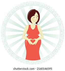 
Vector illustration of pregnant woman making heart symbol
