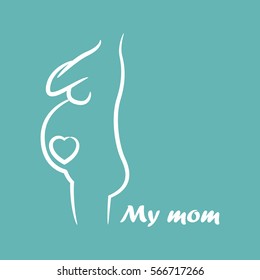Vector illustration of pregnant woman. My mom concept
