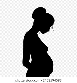 Vector illustration of pregnant woman silhouette on transparent background