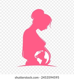 Vector illustration of pregnant woman silhouette on transparent background