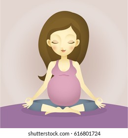 Vector illustration of a pregnant woman sitting doing yoga