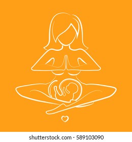 Vector illustration of pregnant woman who is carrying out yoga. Illustration of pregnant woman in a lotus pose. Yoga for pregnant women. Concept of motherhood, healthy lifestyle