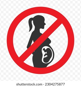 Vector illustration of pregnant women are prohibited icon in dark color and transparent background(png).