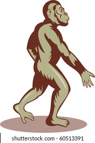 vector illustration of a Prehistoric man or ape walking upright