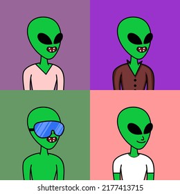 Vector illustration of premium alien character with attributes