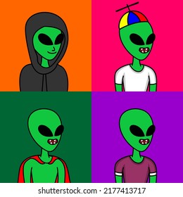 Vector illustration of premium alien character with attributes