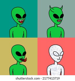 Vector illustration of premium alien character with attributes