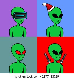 Vector illustration of premium alien character with attributes