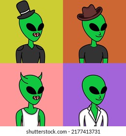 Vector illustration of premium alien character with attributes