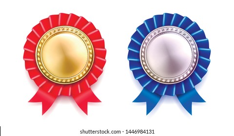 Vector illustration of premium blue and red award badges.