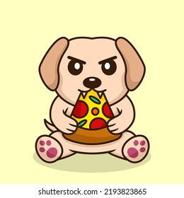 Vector illustration of premium cute dog eating pizza