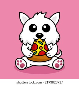 Vector illustration of premium cute dog eating pizza