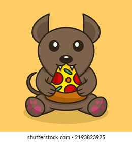 Vector illustration of premium cute dog eating pizza