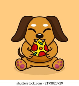 Vector illustration of premium cute dog eating pizza
