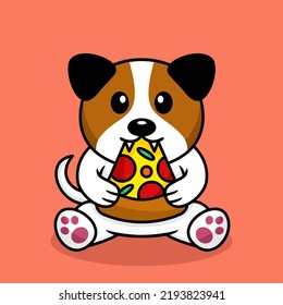 Vector illustration of premium cute dog eating pizza