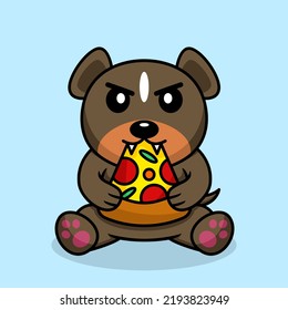 Vector illustration of premium cute dog eating pizza