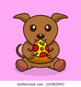 Vector Illustration Of Premium Cute Dog Eating Pizza