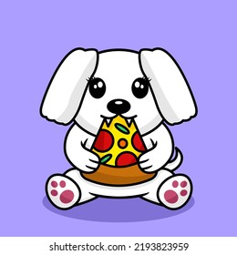 Vector Illustration Of Premium Cute Dog Eating Pizza