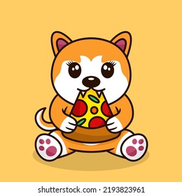 Vector Illustration Of Premium Cute Dog Eating Pizza