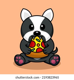 Vector Illustration Of Premium Cute Dog Eating Pizza