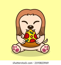 Vector Illustration Of Premium Cute Dog Eating Pizza