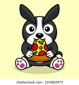 Vector Illustration Of Premium Cute Dog Eating Pizza