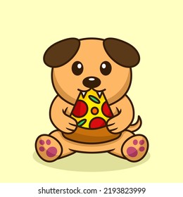 Vector illustration of premium cute dog eating pizza