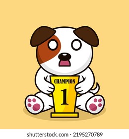 Vector illustration of premium cute dog carrying the 1st place trophy