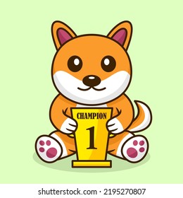 Vector illustration of premium cute dog carrying the 1st place trophy