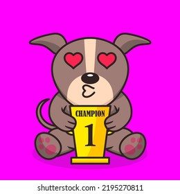 Vector illustration of premium cute dog carrying the 1st place trophy