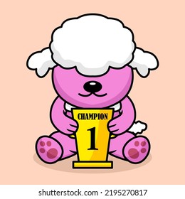 Vector illustration of premium cute dog carrying the 1st place trophy