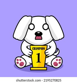 Vector illustration of premium cute dog carrying the 1st place trophy