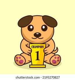 Vector illustration of premium cute dog carrying the 1st place trophy