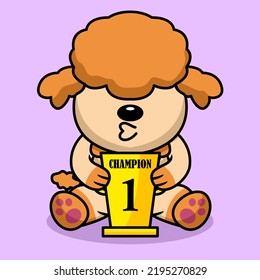 Vector illustration of premium cute dog carrying the 1st place trophy