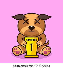 Vector illustration of premium cute dog carrying the 1st place trophy
