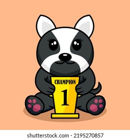 Vector illustration of premium cute dog carrying the 1st place trophy