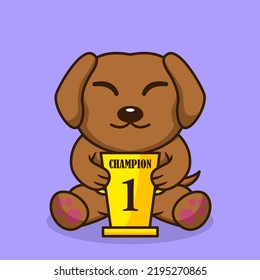 Vector illustration of premium cute dog carrying the 1st place trophy