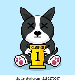 Vector illustration of premium cute dog carrying the 1st place trophy