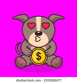 Vector illustration of premium cute dog holding gold coin