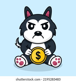 Ilustración vectorial de la moneda de oro del perro lindo premium