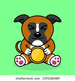 Vector illustration of premium cute dog holding gold coin