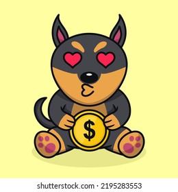 Ilustración vectorial de la moneda de oro del perro lindo premium