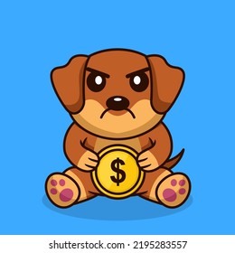 Vector illustration of premium cute dog holding gold coin