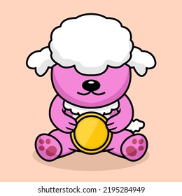 Vector illustration of premium cute dog holding gold coin