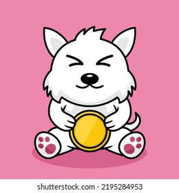 Vector illustration of premium cute dog holding gold coin