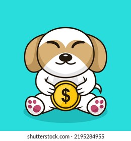 Ilustración vectorial de la moneda de oro del perro lindo premium